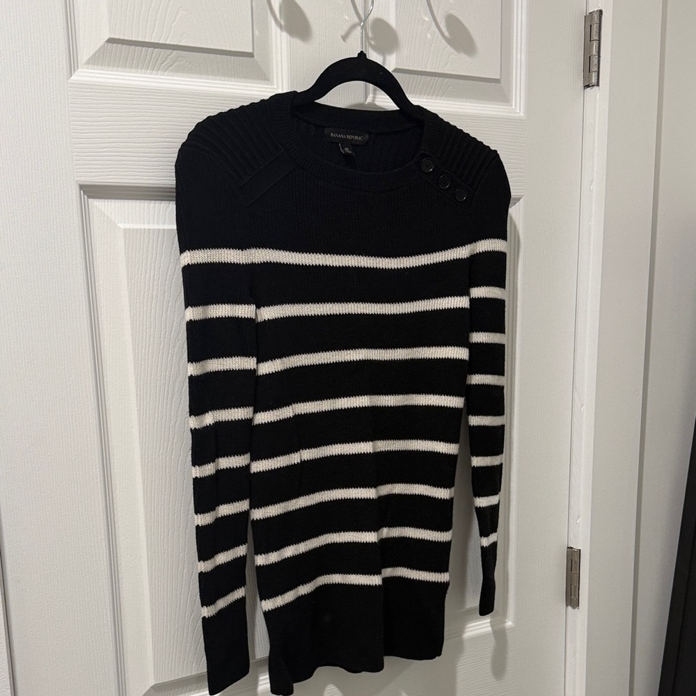 Banana Republic Black and White Striped Sweater Tunic